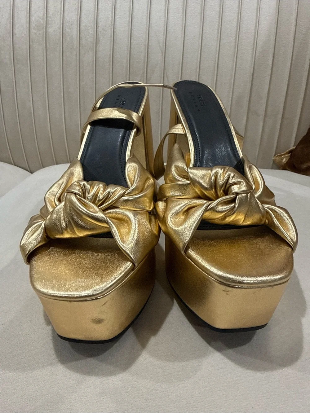 ASOS Metallic Gold Knot Platform Slide Heels